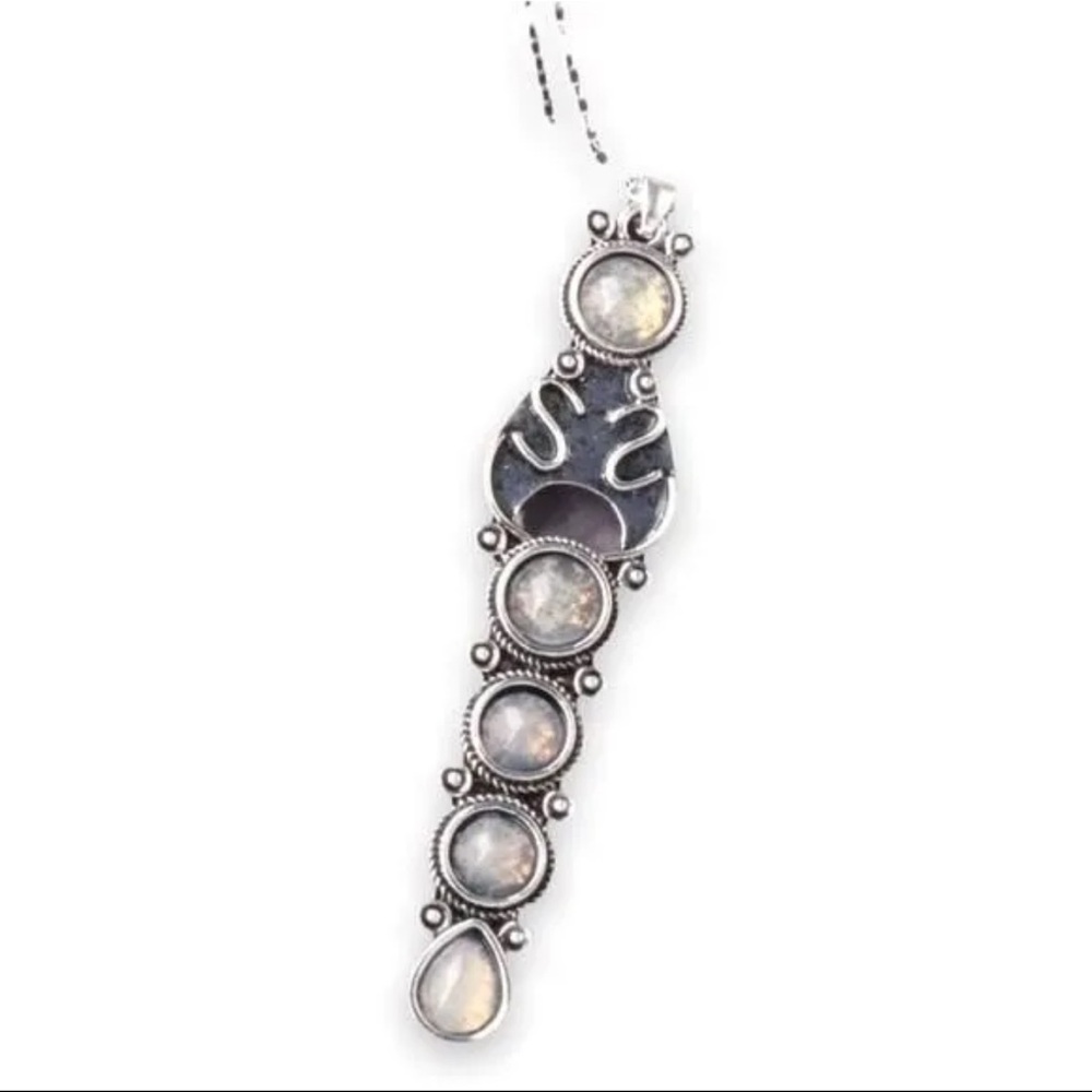 Vintage Women’s Tibetan Sterling Silver Handmade Moonstone 6 Tier Necklace - Picture 4 of 11